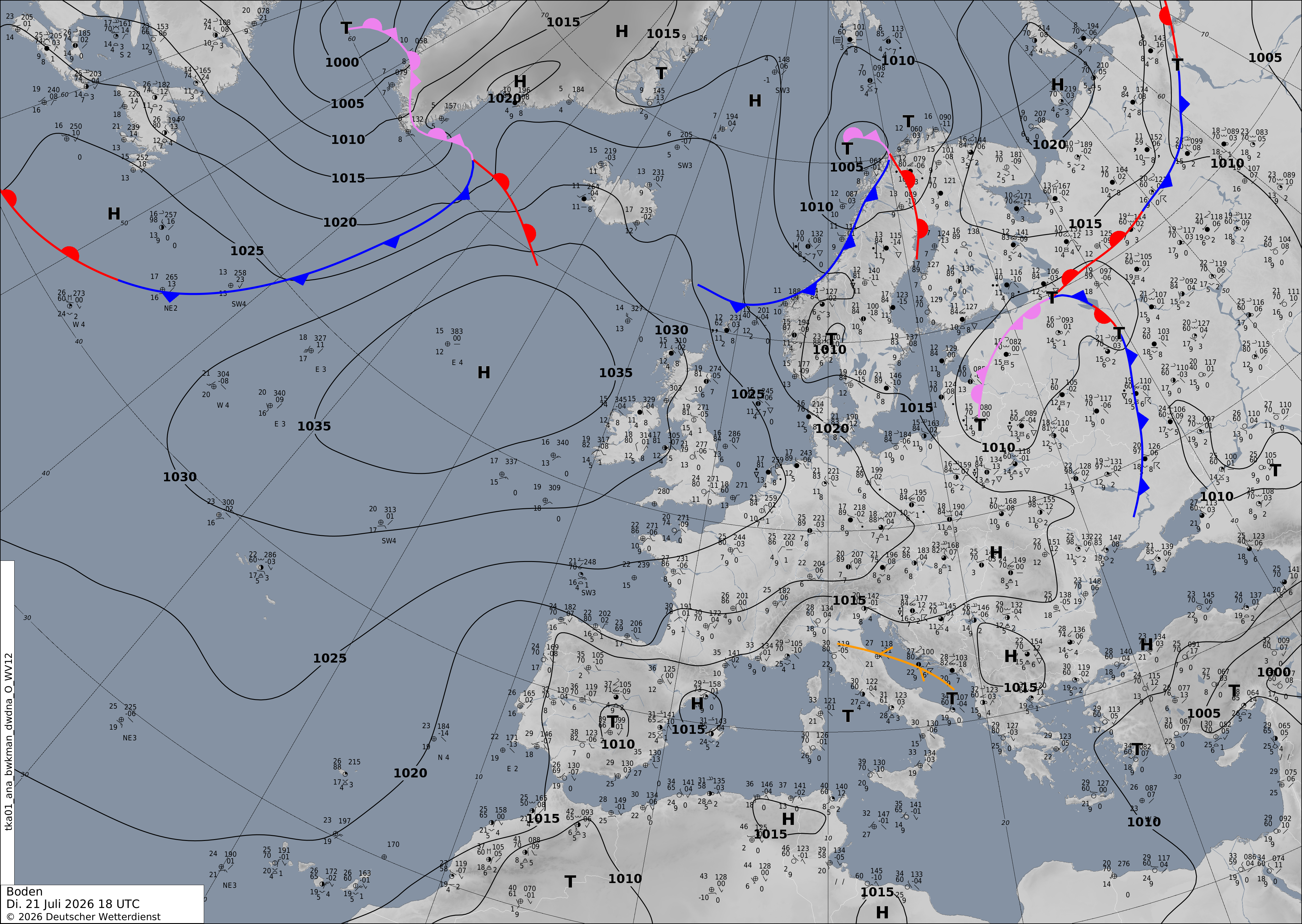 Aktuální synoptická mapa Evropy